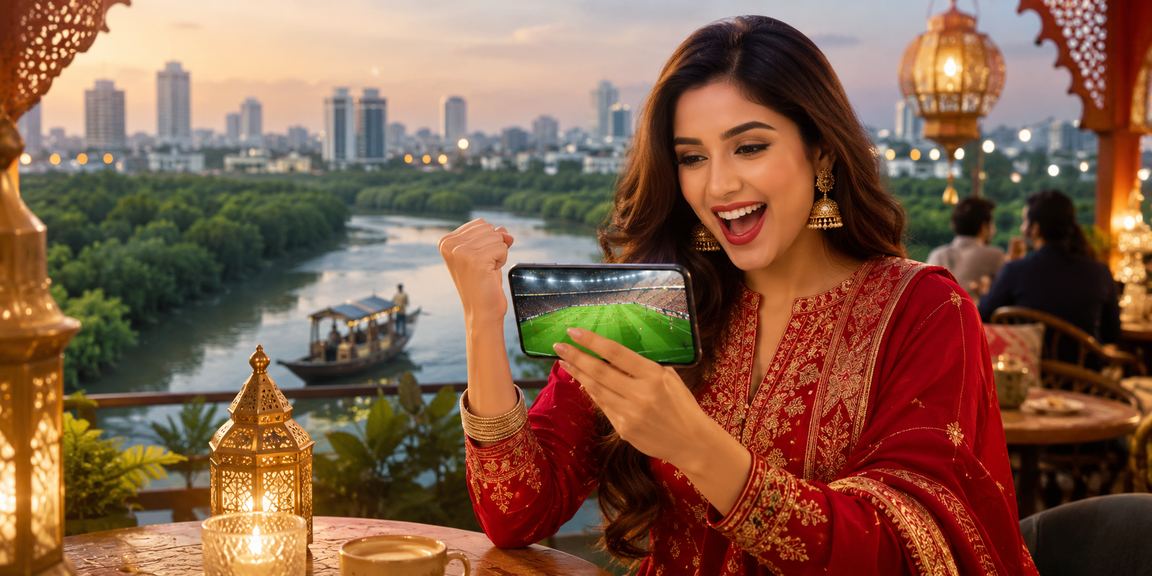 সুন্দরবন এলাকায় ঈদ উৎসবে মোবাইলে fg663 স্পোর্টস অ্যাক্সেস করছেন একজন খেলাধুলাপ্রেমী
